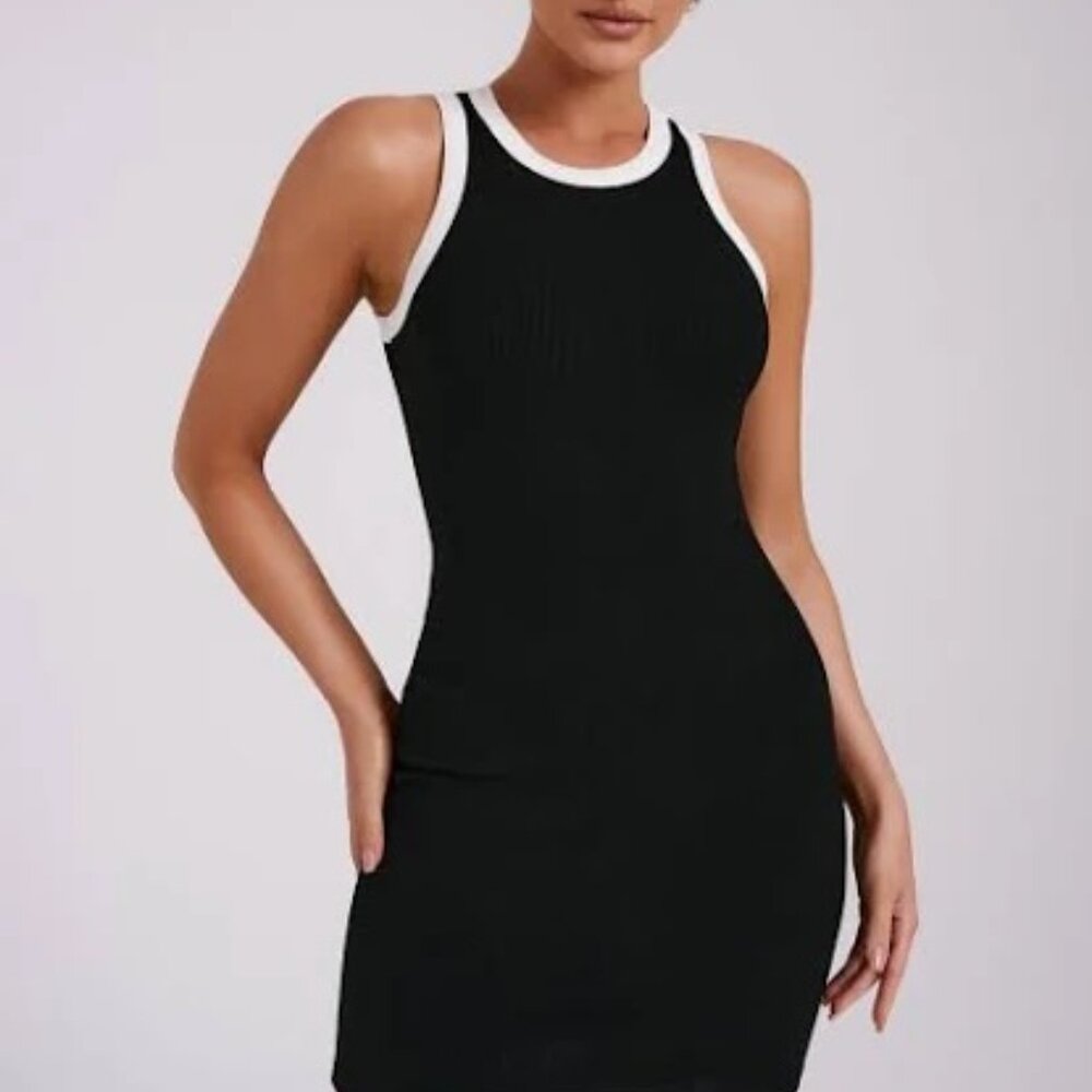 Meshki Tina Ribbed Racer Neck Mini Dress - Medium